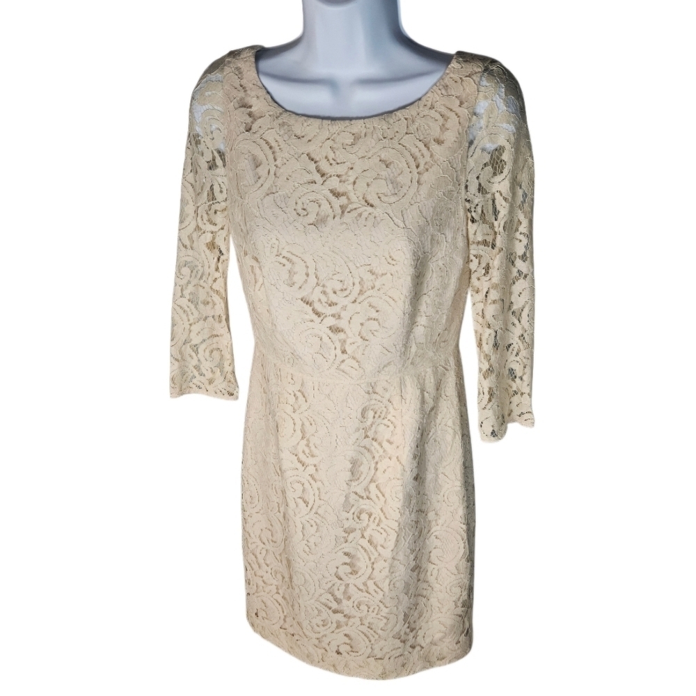 0001 J. Crew Natalia Lace Dress A9022 Cream Bridal Wedding Formal Office Size 2 - Picture 3 of 15